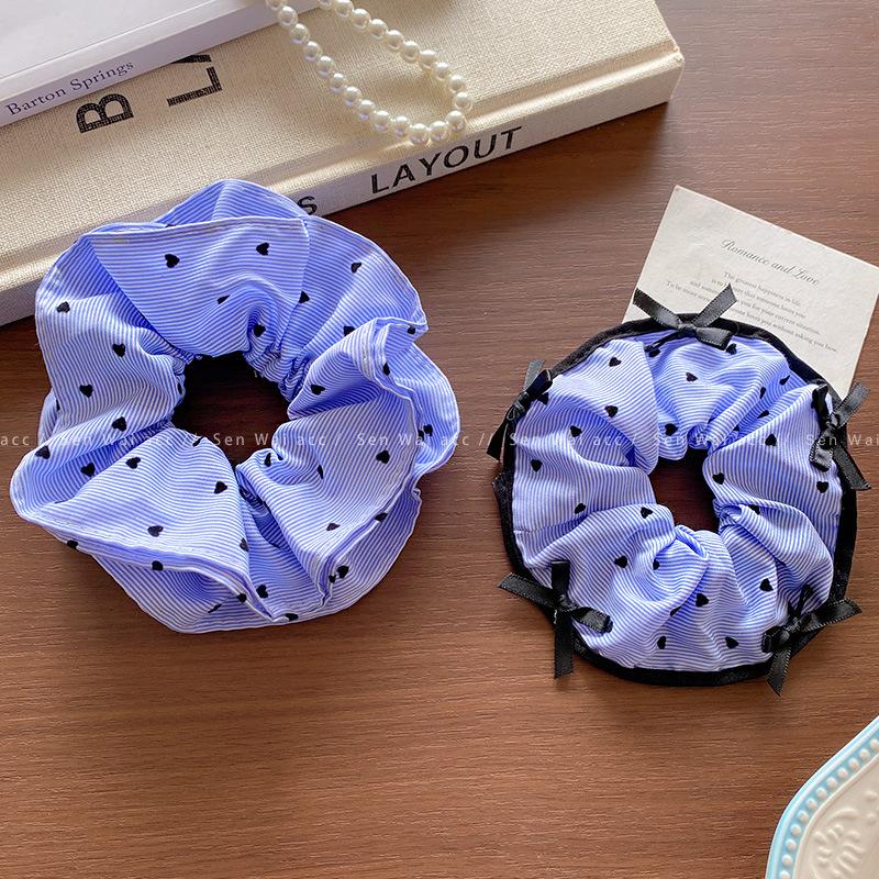 Blue love striped large intestine hair band women's head band hair rope low ponytail head rope rubber band