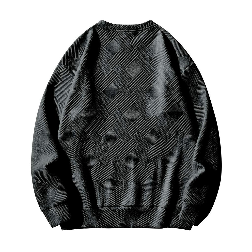 Men's Winter Solid Color Striped Casual Tops Long Sleeve Round Neck Sweatshirt