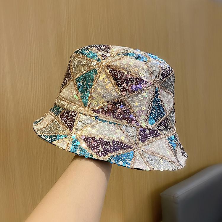 Mixed sequined bucket hat women's fashion versatile face small hat women's foldable basin hat tide