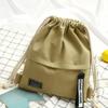 Student Canvas Bag Drawstring Style Backpack Solid Color Simple Cloth Bag Bundle Pocket Casual Bag for Men and Women Portable