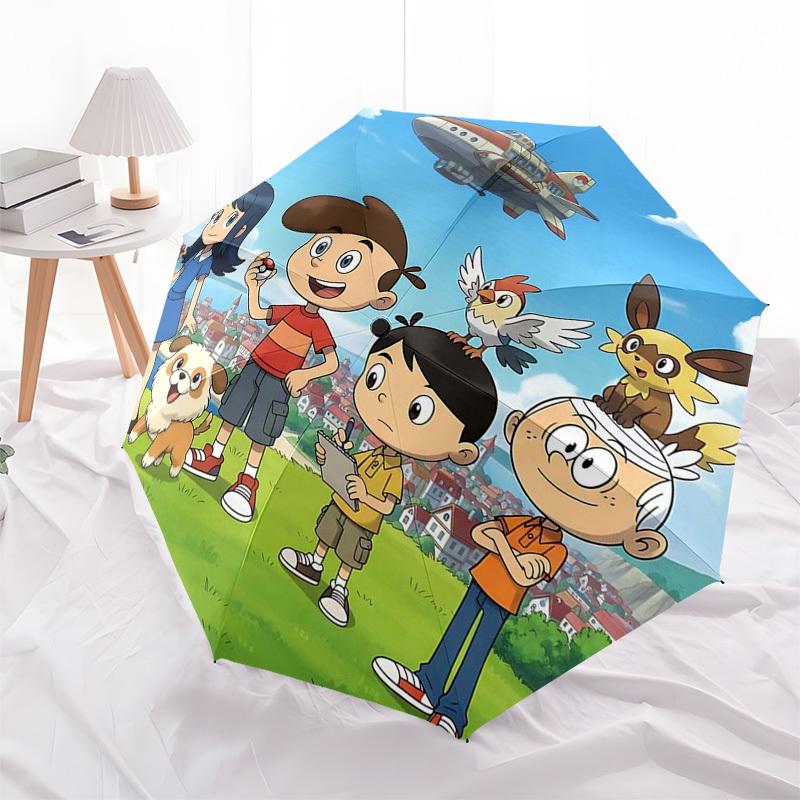 1pc Pokémon Eevee & Friends Outdoor Umbrella - Automatic Opening/Closing, Portable 3-Fold Design with 8-Bone Iron Frame - Perfect Gift for Fans, Trave