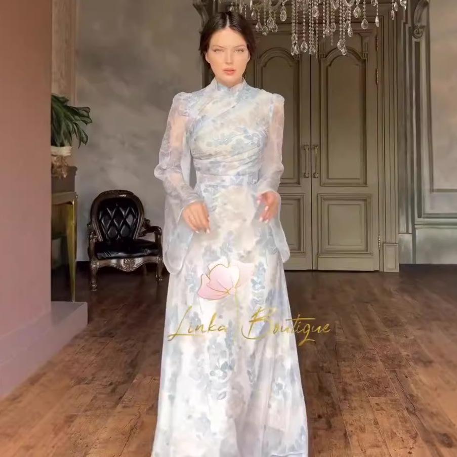2024 Elegant French Slimming Dress with Flared Sleeves & Waist Tie for Women