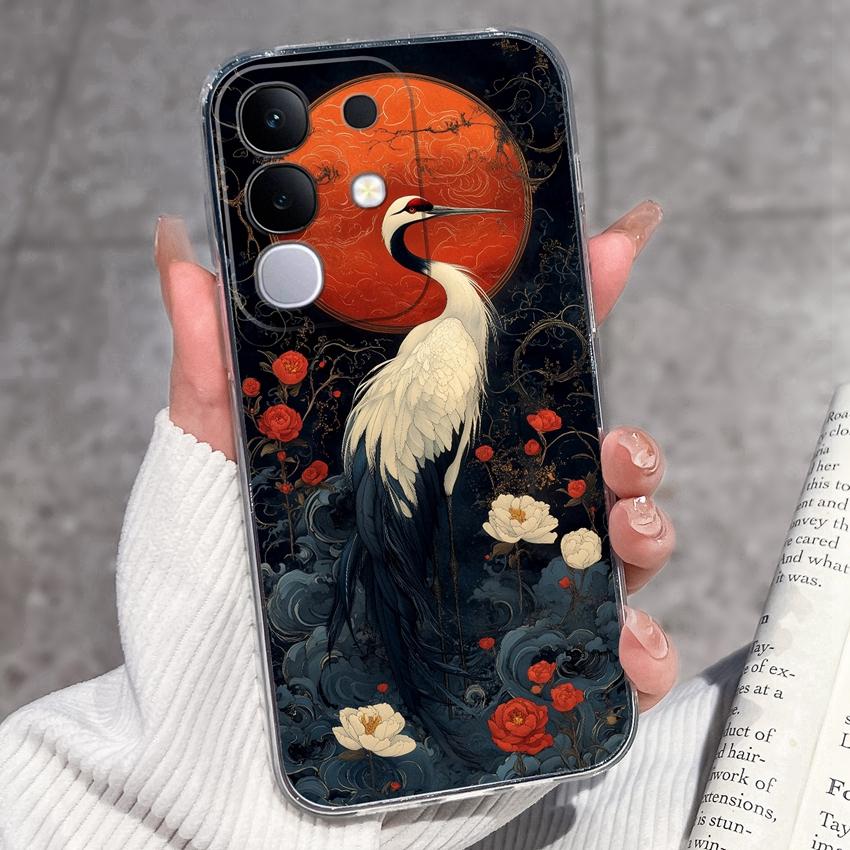 Shockproof Silicone Phone Cases For Vivo Y29 Y29s Y28 Y27 Y27t Y22 Y22s Y21 Y21e Y21s Y20 Y20i Beautiful Lavender Pattern Clear Covers For Vivo Casing