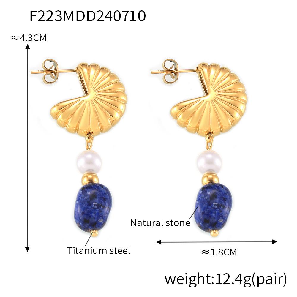 

Серьги в дворцовом стиле с кисточками из ракушечного жемчуга и натуральных камней, с ретро титановой сталью и 18-каратным золотым покрытием