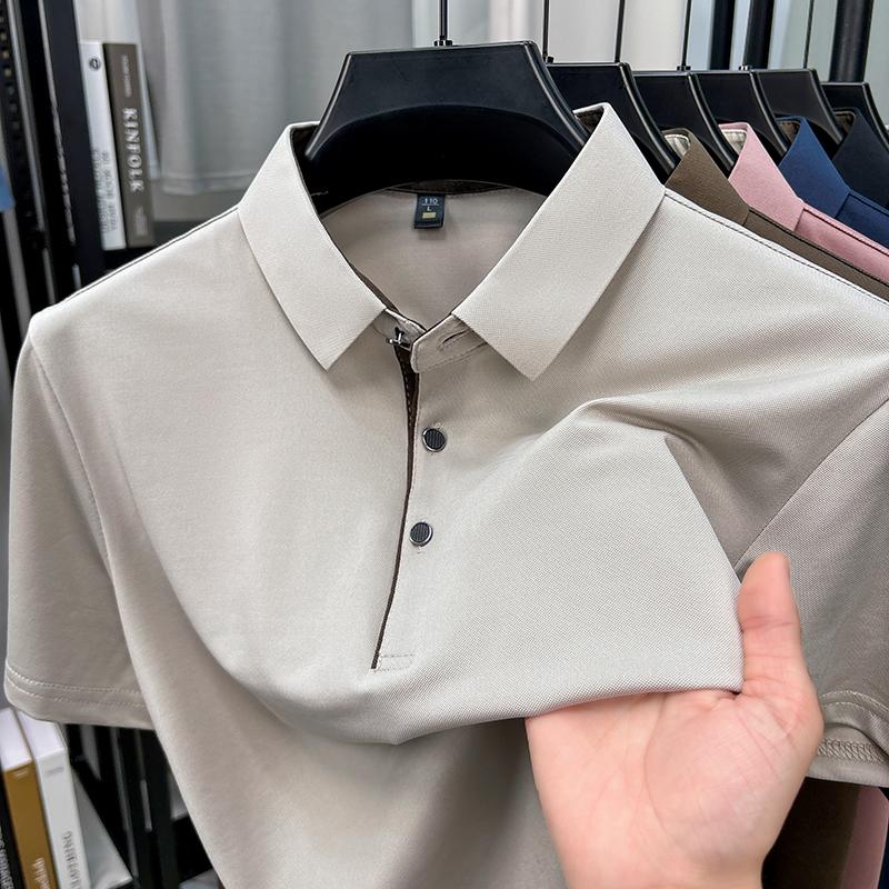 Luxury high-quality short sleeve polo shirt men new summer silk breathable comfortable lapel casual business solid color T-shirt