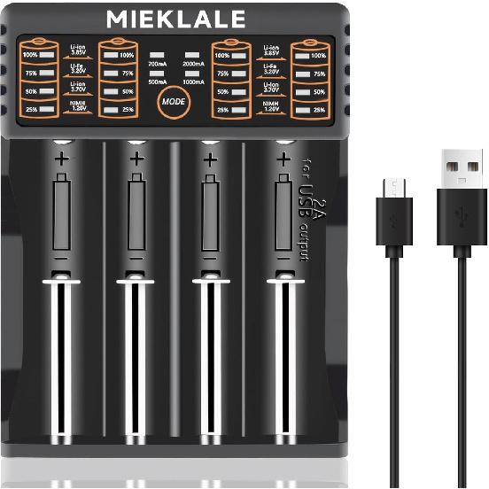 18650 Battery Charger,MIEKLALE 4-Bay Smart Universal Charger For Rechargeable Batteries Li-Ion IMR 10440 14500 16340 RCR123 26650 17500 18490,Ni-MH