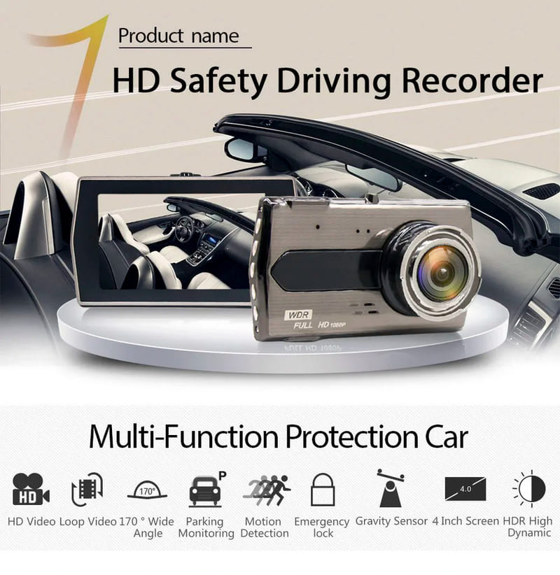 DVR pentru mașină Full HD 1080P Cameră de bord Cameră de bord Conducere Înregistrare video Cutie neagră Cameră de bord automată Viziune de noapte Accesorii auto Registrator