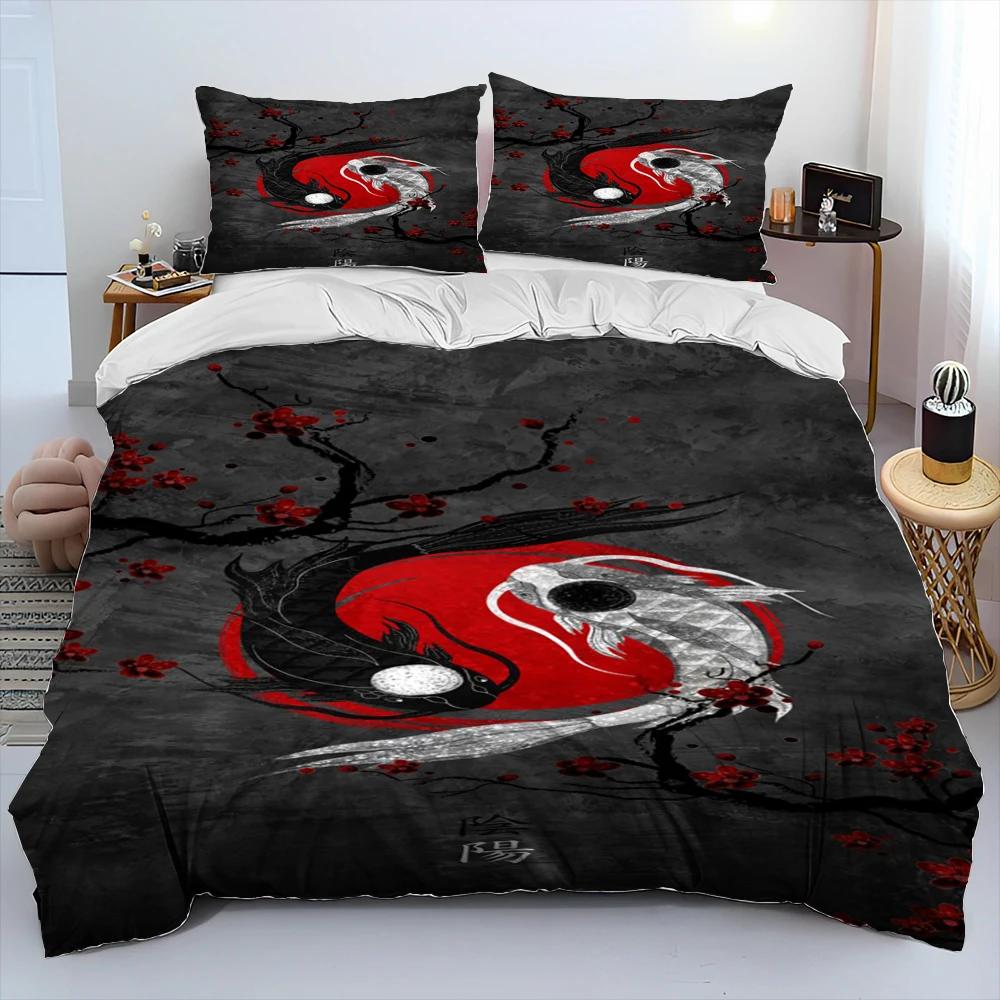 3D Chinese Tai Chi Bagua Yin Yang Pattern Bedding Set,Duvet Cover Bed Set Quilt Cover Pillowcase,Soft,Comfortable and Breathable