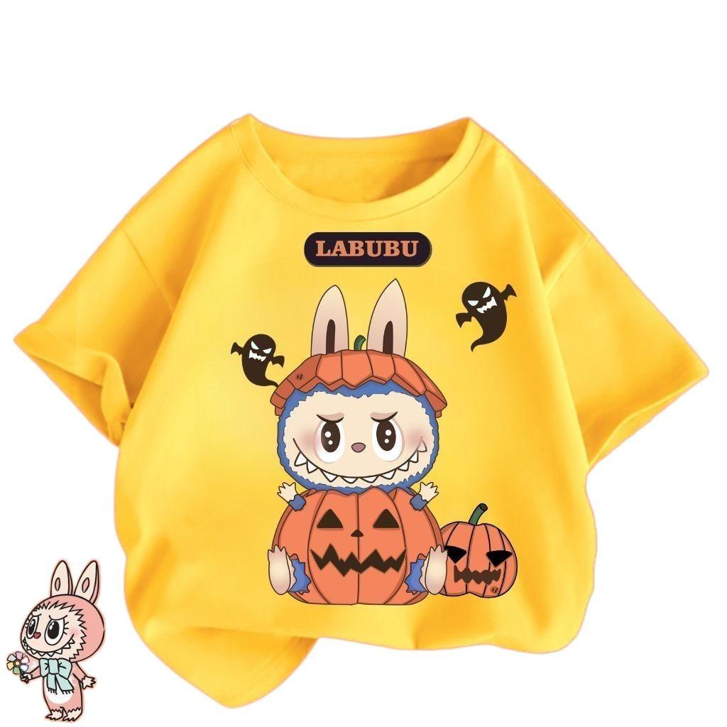 

Футболка с коротким рукавом для девочки-мультяшки Лабубу, мягкая и дышащая детская футболка с круглым вырезом 100