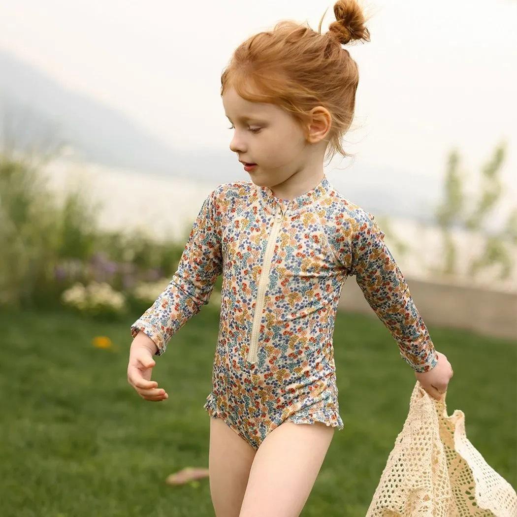 

2024 Цветочный солнцезащитный быстросохнущий купальник с длинным рукавом для девочек 130 (Height ~120cm)