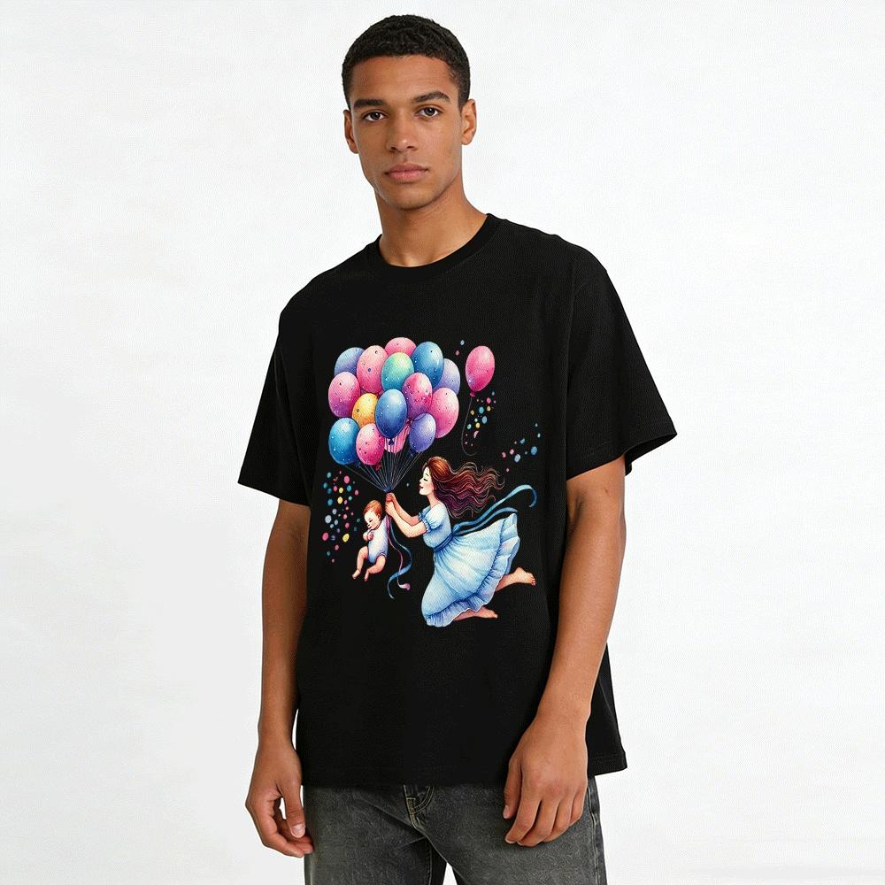 Mom Baby Balloon Print Casual Family Matching Top Pure cotton T-shirt