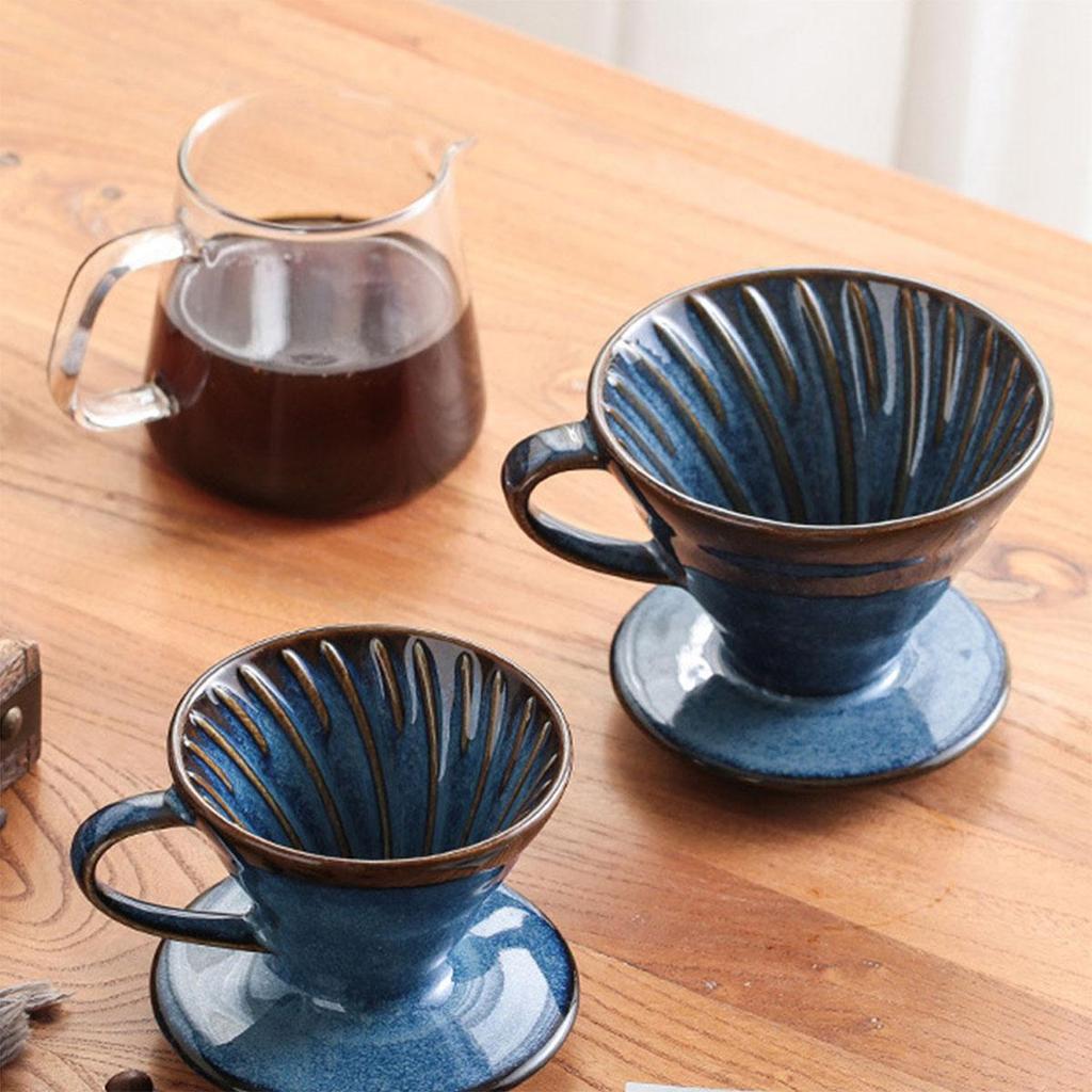 V60 Ceramic Coffee Dripper,High-Temperature Fired with Blue Glaze,Vintage Conical Filter Cup for Home and Gifts