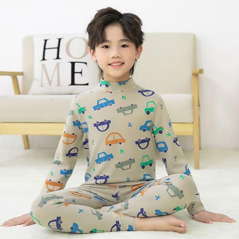 DeRong Cozy Kids' Pajama Set: Boys' & Girls' Thick Brushed Base Layer for Fall & Winter