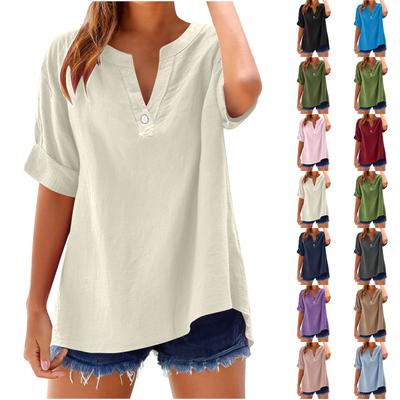 Women's Fashion Loose Casual Summer V-neck Short Sleeve T-shirt