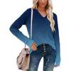 Women's Fashionable Oversized V-Neck T-Shirt With Gradient Print Long-Sleeved Pullover Top