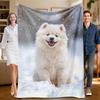 1 Piece Fluffy White Samoyed Dog Theme Flannel Blanket, Soft, Suitable for Sofa, Bed, Office, All-season Use.