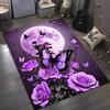 Moonlit Purple Roses and Butterflies RugDreamy Night Scene for BedroomDécor Cozy Area Mat Anti Slip Carpet Can Be Machine Washed