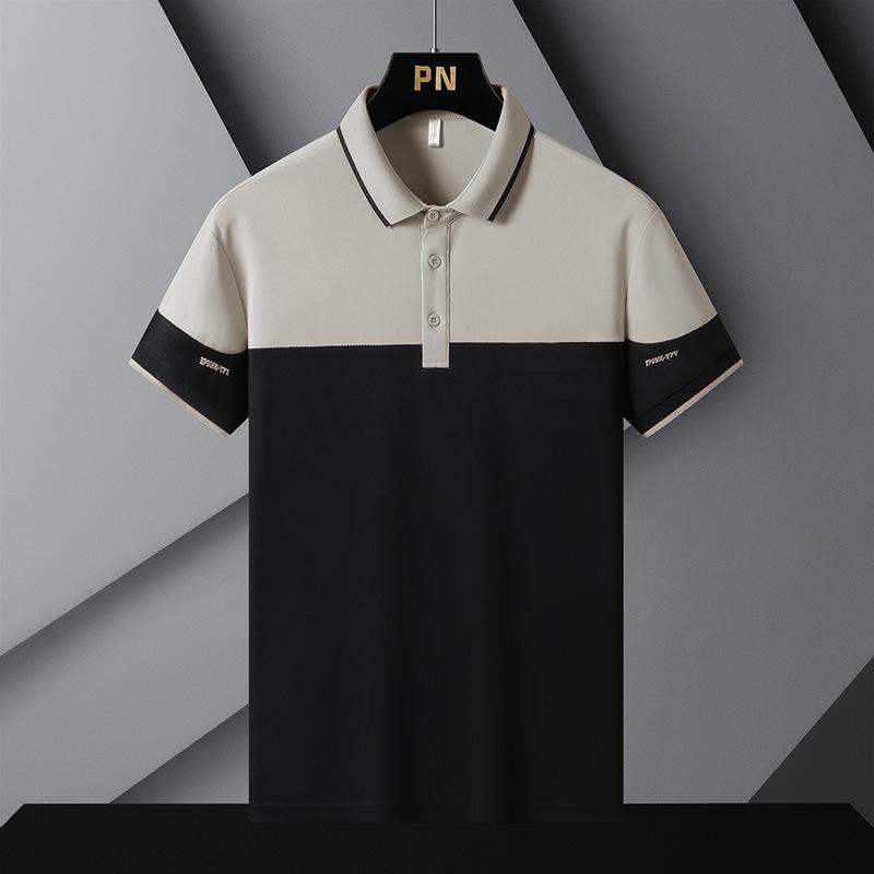 Herren Gespleißtes Atmungsaktives Business Casual Poloshirt mit Kontrastfarben, Slim Fit, Vielseitiges Businesskragen T-Shirt