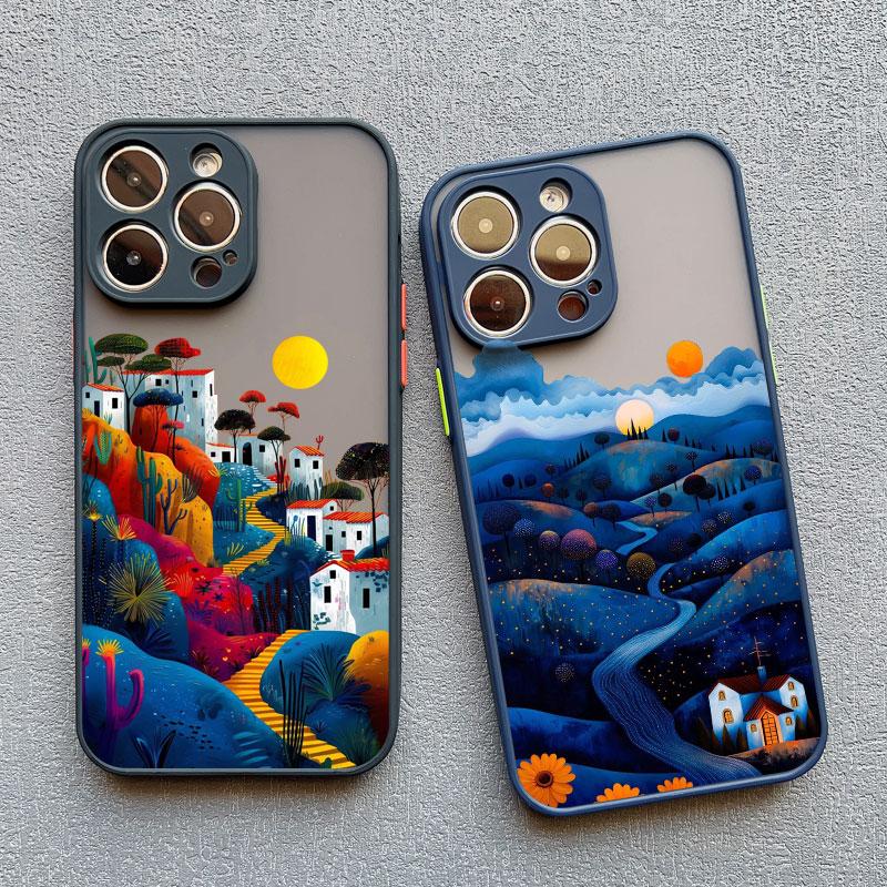 Yellow Sunset Mountain Phone Case For iPhone 16 14 15 11 12 13 Pro Max Mini XR X XS 7 8 Plus SE Natural Scenery Shockproof Cover