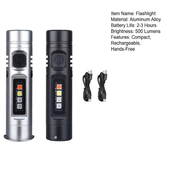 Rechargeable Flashlight Hands-Free LED Torch with Magnetic Base And Rear Buckle 500 Lumens High Power Mini Light for Camping Hiking Travel