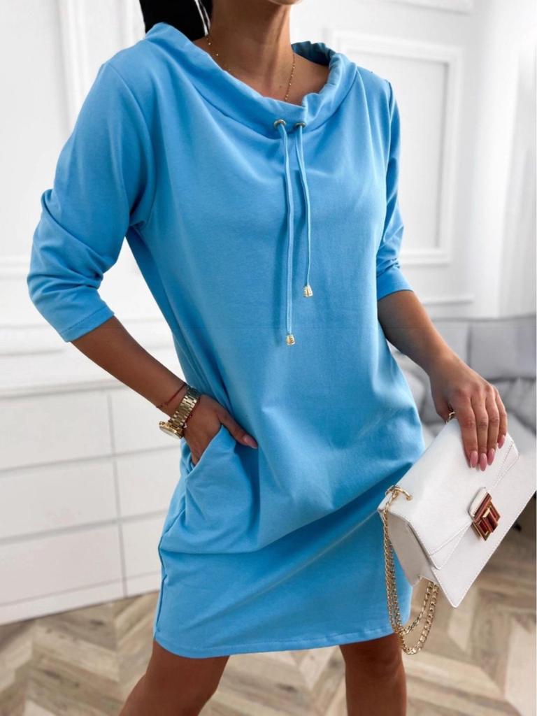 2026 Damen Mode Lässig Stehkragen Kordelzug 3/4 Ärmel Mit Kapuze Sweatshirt Kleid