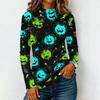 Damen Halloween Langarm T-Shirt Strick Lässig Rundhals Pullover Top