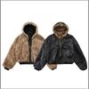 Unisex Oversize Skórzana Kurtka PU z Kapturem i Podszewką z Sztucznego Futra Norek Ciepła Zimowa Wiatroszczelna Kurtka Streetwear