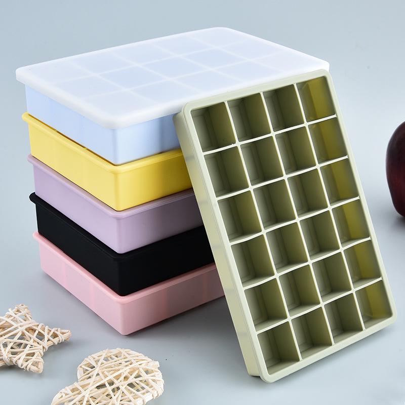 15 & 24-Grid Silicone Ice Cube Tray with Lid - Easy-Release Square Mold
