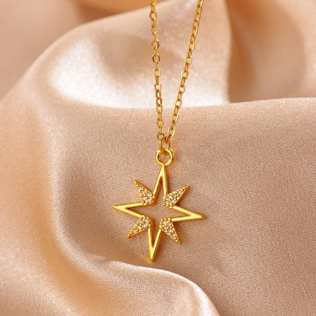 Exaggerated Arabic Sun Star Stainless Steel Necklaces Women 18K Gold-plated Necklace Wedding Jewelry Accessories Birthday Gifts