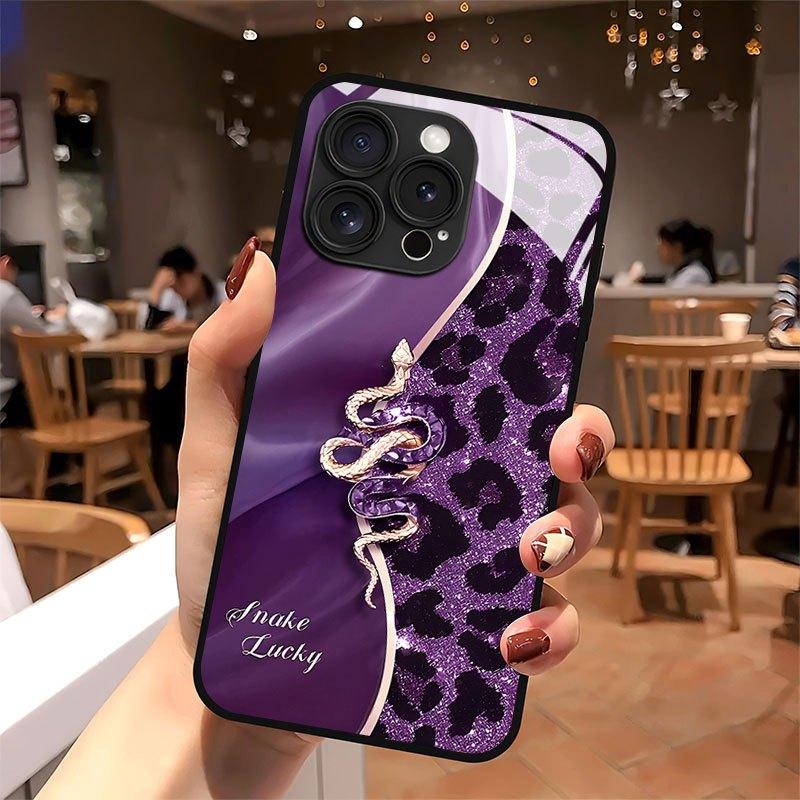 Purple Gray Pink Green  Trendy Snake Pattern Pattern Glass Phone Case for Iphone 17 16 15Promax 14 13  12 11