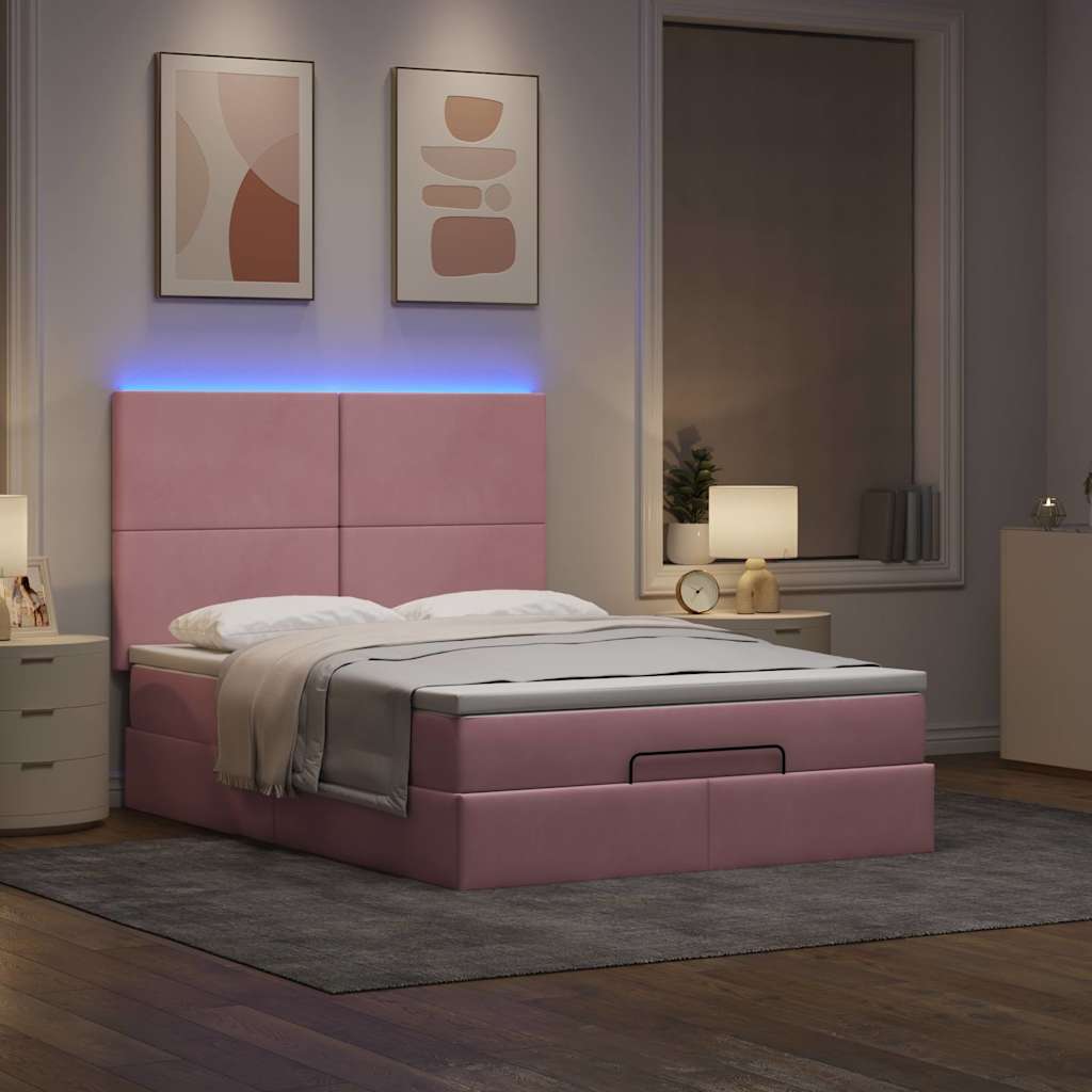 Ottoman Bed with Mattress & LEDs Pink 140x200 Cm Velvet