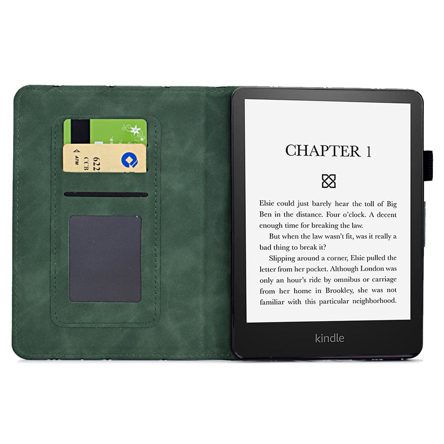 

For Amazon Kindle 11th (2024)/6 (2022) Case Anti-Drop PU Leather Rhombus Pattern Stand E-Reader Cover Green