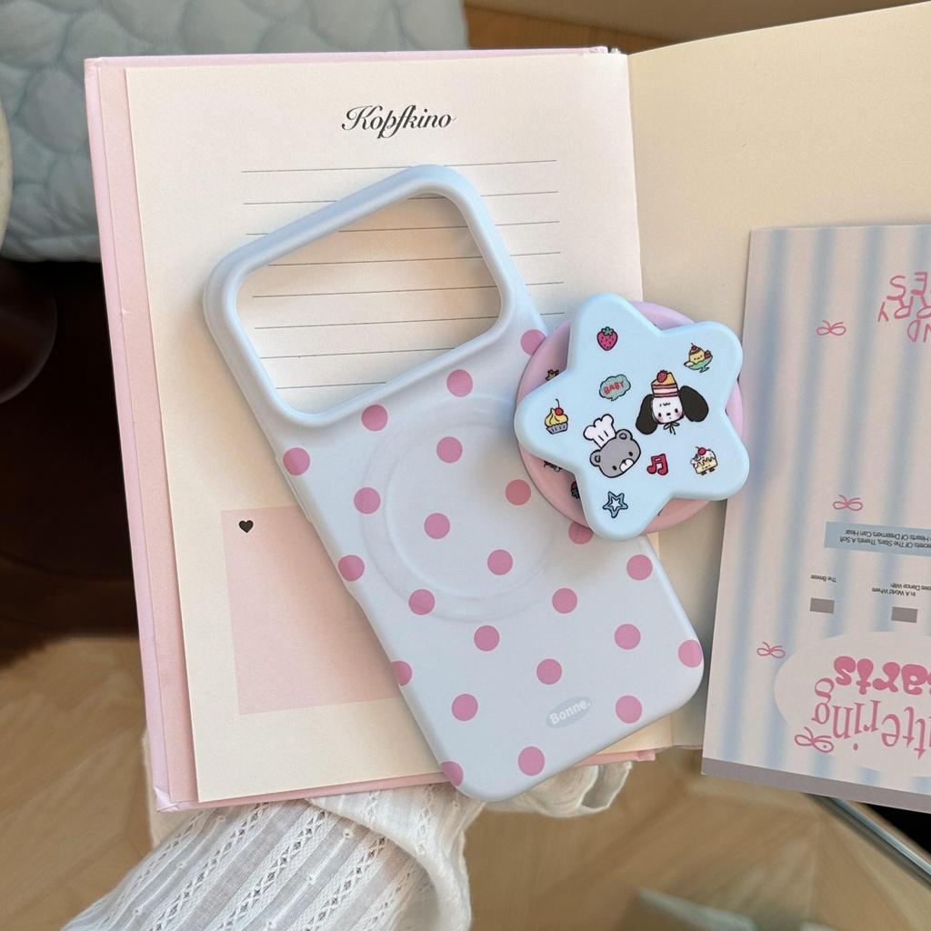 Cute Polka-Dot Puppy Stand Phone Case for iPhone 16, iPhone 17, and iPhone 17 Pro Max