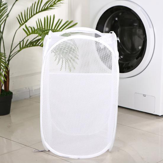 Dirty Clothes Storage Basket Foldable Large Capacity Hollow Out Mesh See-through Breathable Wide Opening Great Load Bearing Straps Toys Dolls Storage