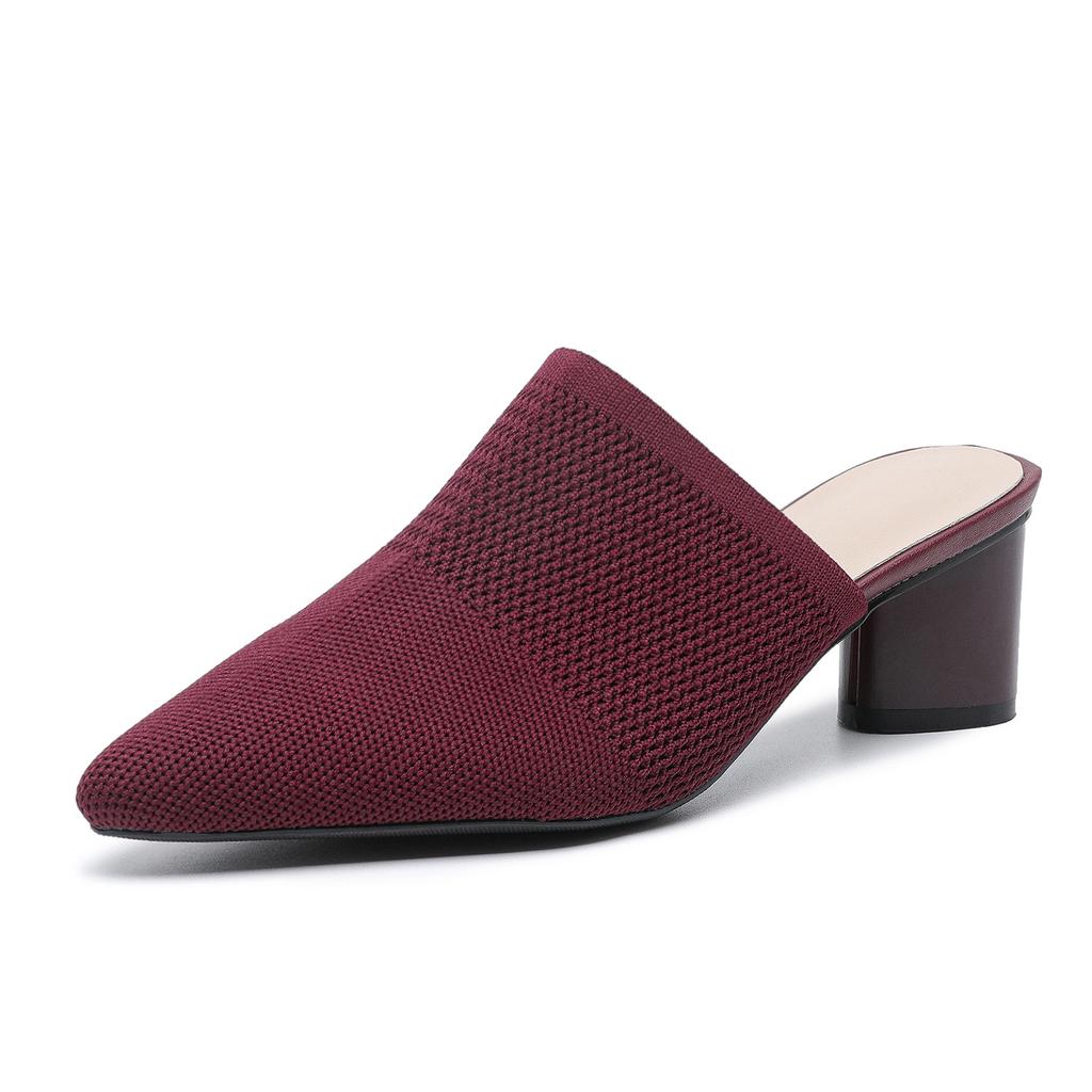 Damen Spitz Gestrickte Hohe Absätze Schuhe Sommer Hausschuhe Elegante Klobige Hohe Absätze Baotou Solide Damenschuhe Weibliche Sandalen