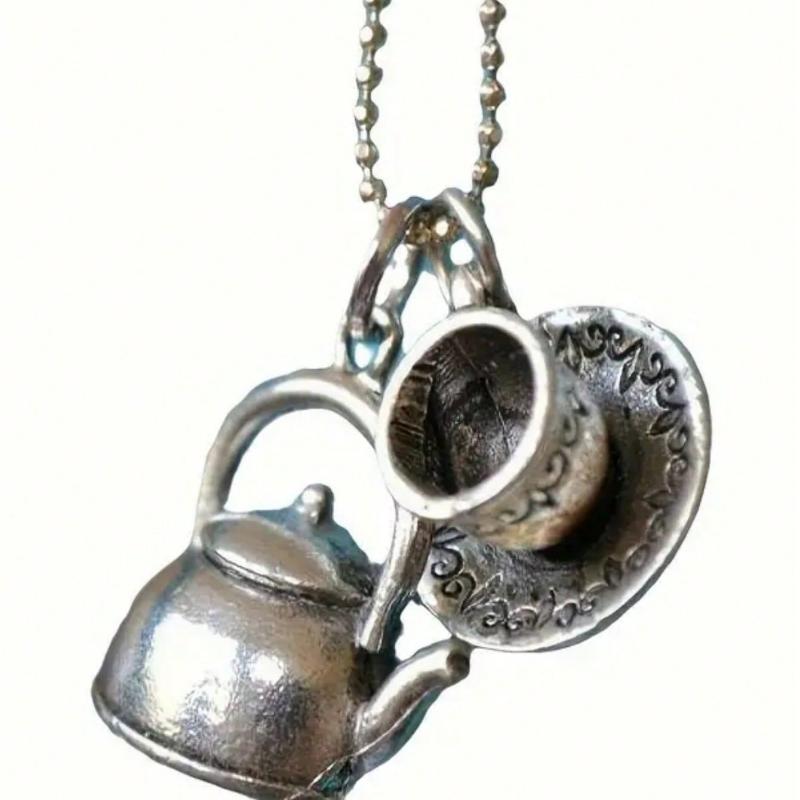 Stile Anime Retrò Bollitore Asimmetrico Tazza da Tè Orologio Tazza da Caffè Ciondolo Collana Con Catena in Acciaio Inossidabile Collana per Donne