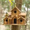 Wood Bird Houses Feeder 6 Holes Wooden Birdhouse Hanging Sleeping Nest for Indoor Outdoor Birds Garden Decoration