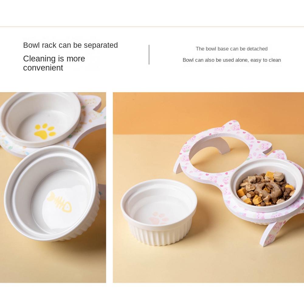 Cervical Protection Ceramic Cat Bowl with Stand Double Bowl Cat Feeding Dish  Water