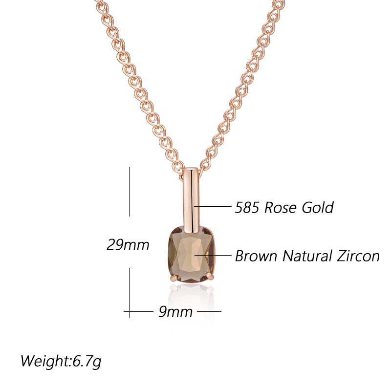 Square Brown Natural Zircon Pendant Necklace For Women Fashion  Rose Gold Color High Quality Bride Wedding Jewelry