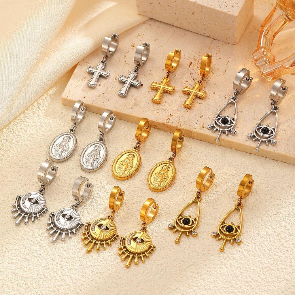 Exquisite Fashion Versatile Minimalist Geometric Heart Shaped Oval Pendant Stainless Steel Earrings For Women