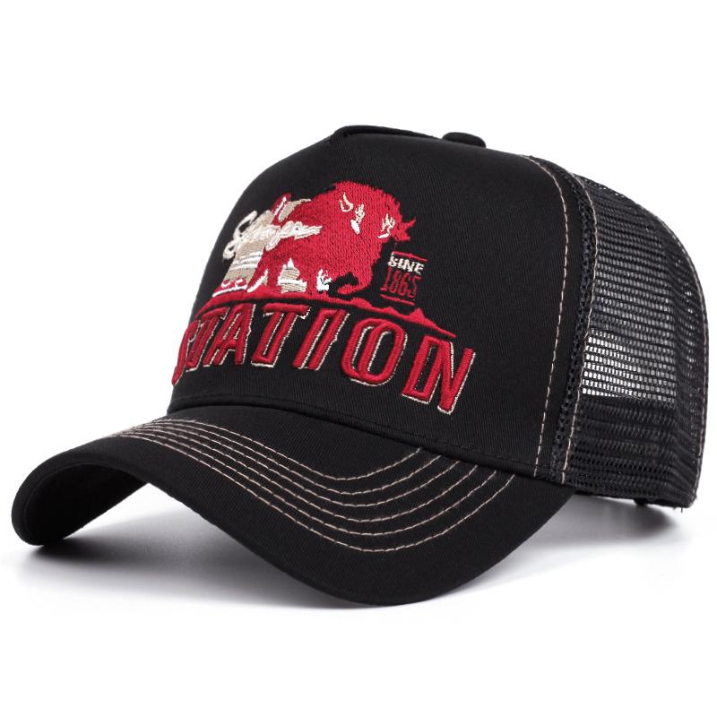 Neue Station Bull LKW-Kappe Beliebte Street Hip-Hop-Kappe Outdoor Tägliche Sonnenblende Kappe Baseballkappe Netzmütze Unisex black