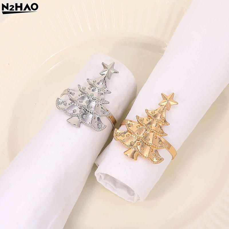 6Pcs/PACK  Christmas Napkin Rings Xmas Tree Ornaments Christmas Home Kitchen Dinner Table Decoration New Year Party Supplies