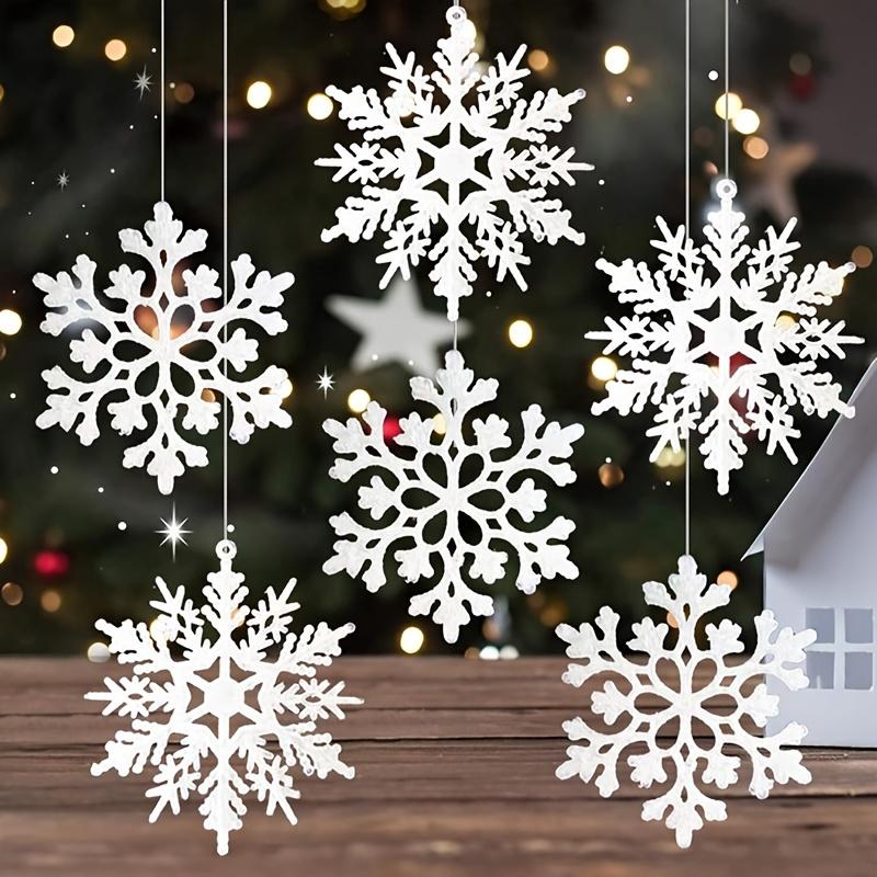 12 Stück Große Weiße Schneeflocken-Ornamente - Strapazierfähiger Kunststoff für Weihnachtsbaum- und Winterwunderland-Dekorationen, Weihnachtsschmuck