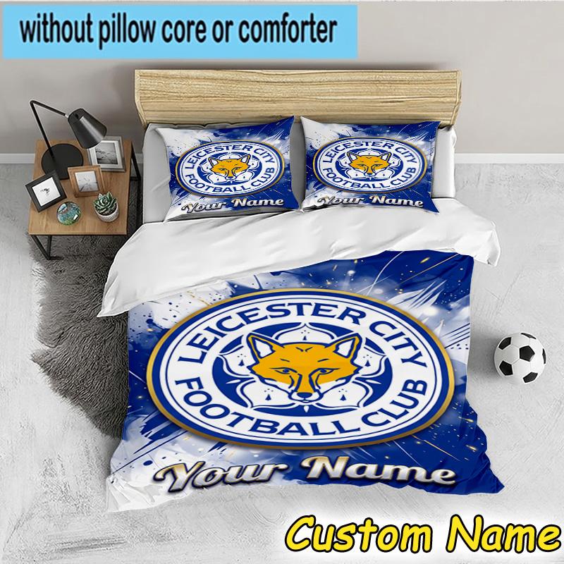 Custom Name Leicester Football Bedding Set 3PCS Duvet Cover Closure Includes 1 Duvet Cover & 2 Pillowcases for All Seasons Bedroom Decor