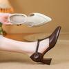 Fashion 2025 New Hollow High-heeled Single Shoes Autumn  Pointed Toe Shallow Mouth One Belt Non-slip Wear-resistant Block Heel Shoes