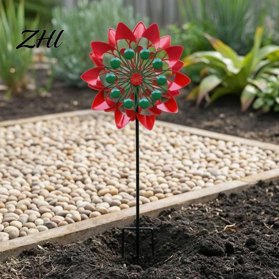 Colorful Windmills for Windowsill Flower Wind Spinner, 29.5" Metal Spinner with Stake, Outdoor Rust Creative Housewarming Gifts Friends Resistant
