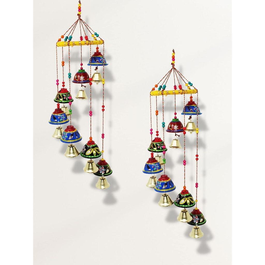 Plastic Handcrafted Rajasthani Colored Bell Hangings For Home Decoration Design Wall Hanging Decorative Showpiece (Jali Bells)