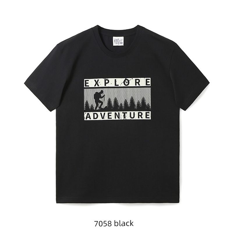 American Retro Pure Cotton Distressed Printed Short-Sleeve T-Shirt for Men, Summer Trendy Brand Base Shirt, Export Men's Clothing, All-Cotton Tee