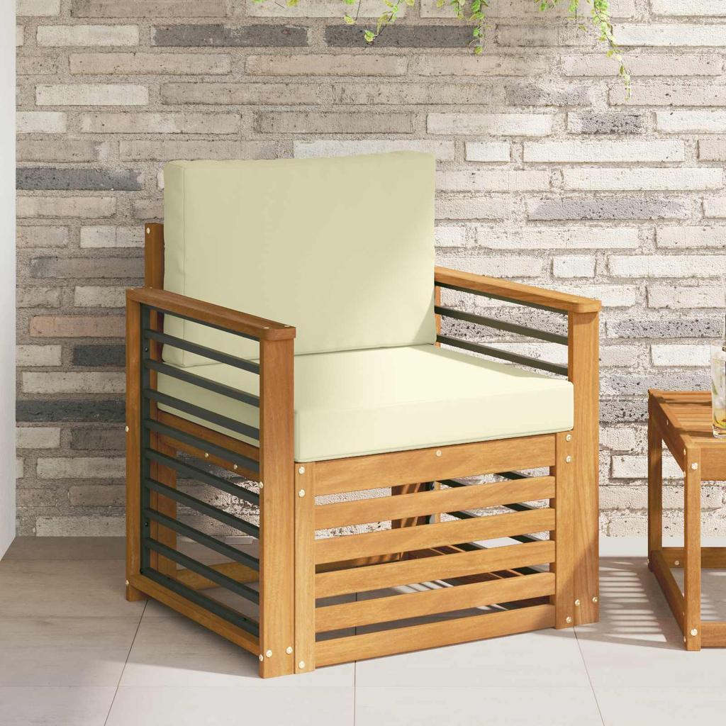 Outdoor Sofa Set Solid Acacia Wood and Polyester