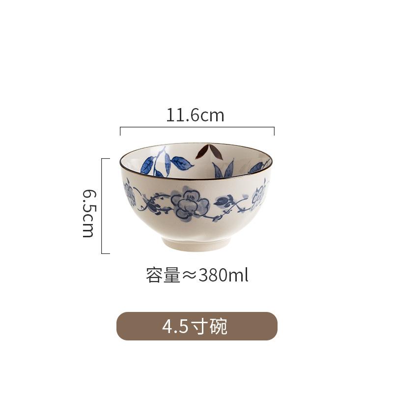 

Underglaze Color Japanese Retro Style Ceramic Blue Dyed Vegetable Plate Household Deep Plate Fruit Dumpling Breakfast Plate Soup Bowl Noodle Bowl